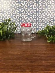 vintage mini red and white plaid top mason jar salt and pepper shaker. Condition is 