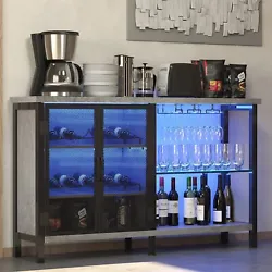 Featured with LED Light, remote it to light up the inside space of bar cabinet once you near it. the bottom adjustable...