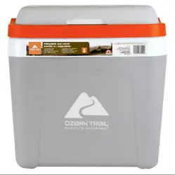 The Ozark Trail 25L (26QT) Hard Sided Portable Ice Chest Cooler in Grey and Orange is a convenient and efficient cooler...