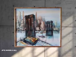 Abstract City Brooklyn Bridge Art Urban Industrial Modernism 1970 signed by artist B.Kijek. Urban art. History of...