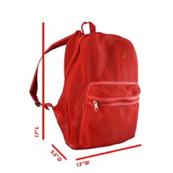 A zipper front pocket. Strong Material which can carry up to 30 LBS. Fully see through.