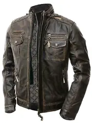 Exact Material : Sheep Leather Full Grain. Superior Quality Soft Real Sheep Leather jacket. Color: Brown Waxy Antique...