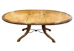 Stunning hand crafted custom pedestal dining table by Emanuel Morez. Finished with walnut banding that almost looks...