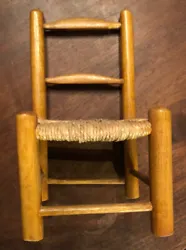 VINTAGE WOODEN DOLL Or BEAR CHAIR LADDERBACK WOVEN TWINE SEAT.