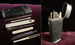 Ancien étui, nécessaire de poche du XIX°, avec accessoires. Il manque des accessoires et ceux présents ne sont pas...