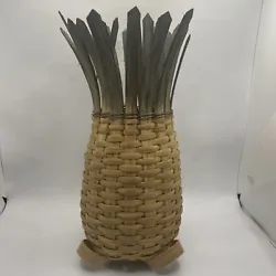 Pineapple Hand Woven Art Basket Hawaiian Luau Decor.