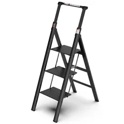 RETRACTABLE HANDGRIP: Aluminum 3 step ladder with retractable handgrip saves more storage space compared to other...