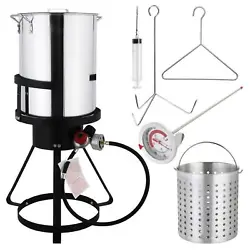 Pot capacity: 30QT turkey pot. Made of aluminum, this fryer is durable and easy to clean and maintain. Equipped with 2...