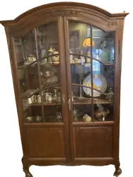 19th Century French Armoire 2 Glass Front doors oak & tiger wood beautiful Piece. This amazing piece features 2...