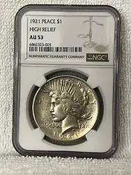 This 1921 High Relief Peace Dollar is a beautiful addition to any coin collection. Made of 0.9 fineness silver, this...