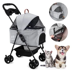 【3-in-1 Pet Stroller】Carrier, car seat and stroller with storage basket cup holder. 【Quickly set up &...