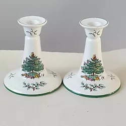 Vintage Spode England Christmas Tree Candlestick Holder Set Of 2. 5.5