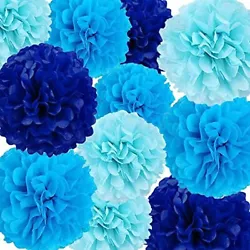 Blue Tissue Hanging Paper Pom Poms for Gender Reveal Decorations or Baby Shower Boy Party Hanging Decor(10