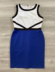 CALVIN KLEIN Sleeveless Blue White & Black Sheath Stretchy Dress Size 12. Condition is”Used”. Womens size 12. Size...