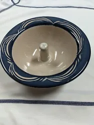 The Original Apple Baker Baking Dish (Vintage) Blue Swirl Rim Pottery / Stoneware from Paris, Maine in very good...