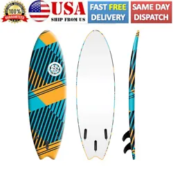 6ft Swallow Tail Surfboard foam Linez Org-Blue graphic deck including accessories. Foam construction for ocean, lake,...