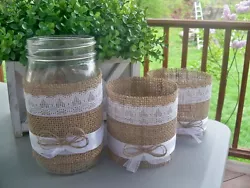 For sale is 6 mason jar sleeves.The burlap and lace is already adhered together. These look great as they are, too!...