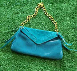 Whiting & Davis Aqua Blue Mesh Purse Handbag Evening Metal Bag  Turquoise  Faux Snake. Like new condition, ...