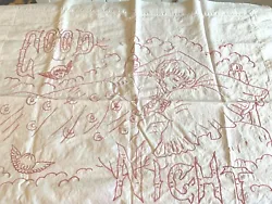 Beautiful vintage handmade needle point, hand stitched white with red thread table runner . It’s in great condition,...