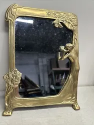 Solid Brass 4lb! Art Nouveau Nude Lady by the Lake Vanity Top Mirror 13 x 9.5. In nice used condition. No chips or...