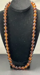 Vintage Honey Amber Color Bead Necklace Lovely Slide Clasp.