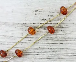 Form: Necklace Bead Bar Classic Luxury High End. AMAZING NATURAL AMBER BEADS UP TO 12mm WIDE SET IN SOLID 8KT GOLD WITH...