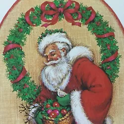 VTG Christmas Greeting Card Santa with Bird And Ornaments in basket See Details. Back of card has been cut