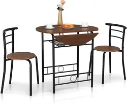 VINGLI Small Kitchen Table Set for 2,Round Folding Table for Small Space,Wooden Breakfast Dining Table Set for 2. With...