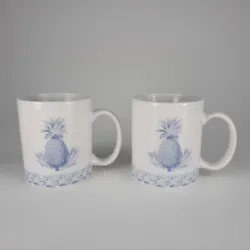 2 Colonial Williamsburg Blue & White Pineapple Design Mugs Hand Decorated Virginia  Used, but in Good Condition. Please...