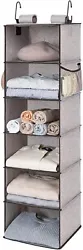 6-shelf hanging closet organizer reinforced with heavy-duty fiberboard can hold up to 50 lbs without bending the top....