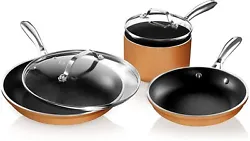 Gotham Steel Copper Cast 5 Piece Cookware, Pots and Pan Set with Triple Coated Nonstick Copper Surface & Aluminum...