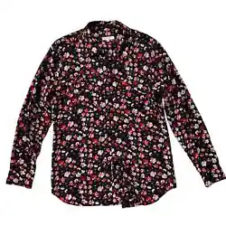 Classic and feminine button down blouse in a dark floral print.
