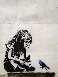 Girl with Bluebird, graffiti art by Banksy, 8