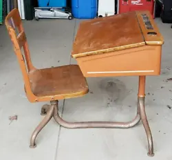 I believe this childrens desk to be late 1940s to early 1950s, steel looks like it was painted years ago however the...
