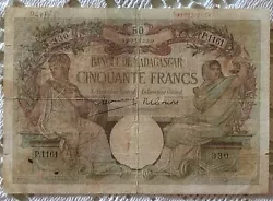 Billet banque Madagascar P. 38-3 1948. Banque de Madagascar. Type de Billet standard. Valeur 50 francs (50 MGG)....