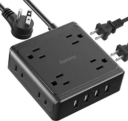【12-in-1 Power Strip】 SUPERDANNY power strip flat plug is compact and ergonomically designed with 4 Type B outlets,...
