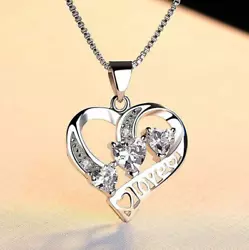 Sterling Silver Plated Love Heart Cubic Zirconia Exquisite Pendant Necklace 18