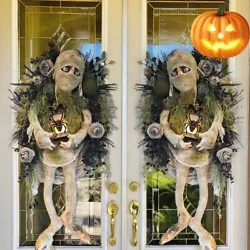 🧅【Halloween Mummy Wreath】This Halloween Mummy Wreath Features A 3d Realistic Mummy Design Holding A Lantern With...