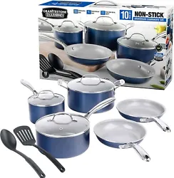 Granitestone 10 Piece Pots and Pans Set Nonstick Cookware Set with Ultra Nonstick Coating, Ceramic Cookware Set, Non...