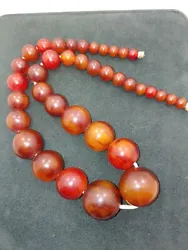Vintage Bakelite Graduated Large Bead Necklace 137.7 Grams..had that amber look ..large beads up front just a shy...