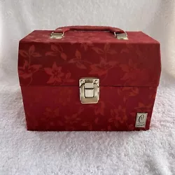 1990’s MINI CABOODLES RED FLOWERS MAKEUP / JEWELRY CASE w/ Mirror. Please review all photos for condition