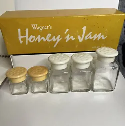Vintage Wagner’s UpJohn Honey ‘n Jam Jars with Original Box.  5 jars - 3 different sizes/ 2 small, 2 medium and 1...