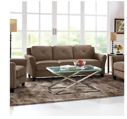 The Lifestyle Solutions Taryn Rolled Arm Sofa upholstered in brown fabric is the three seat option of this stationary...