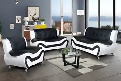 (1) Sofa, (1) Loveseat, (1) Chair. Loveseat (61” W x 32” D x 35” H). Glaucia Black-White Sofa Set. 3-PC Sofa Set...