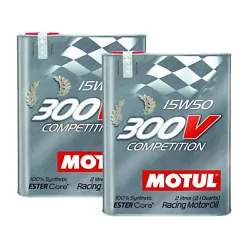 Motul New Ester Core 300V Competition 15W50 (2 Liters). Viscosity: 15W50. 100% synthetic racing motor oil based on...