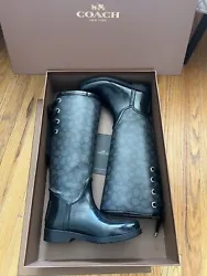 Coach Tristee Lace-Up Back Corset Signature Rain Boots Black Size 5. Some scratches in the front, barely noticeable....