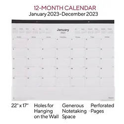 January 2023-December 2023 desk pad calendar. Monthly calendar in black and white colors.