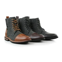 Fabric-and-synthetic Dual Lace-up & Zipper Boot Design Fabric Lining Classic Detailing with Heel Pull Tab For Easy...