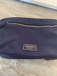 Prada Blue Logo Nylon Pouch/Cosmetic Bag.