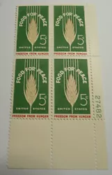 FREEDOM FROM HUNGER. 5¢ CENT ~ BLOCK OF 4. FOOD FOR PEACE. They are mint no hinge, see pic.